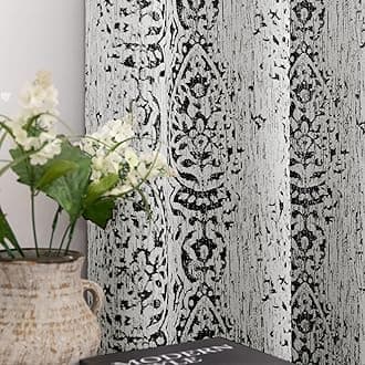 Black and Grey Cream Living Room Curtains 84 Inches Long Damask Patterned Dark Light Blocking Window Treatments Room Curtains Drapes for Bedroom,52x84 Inch Length 2 Panels Set