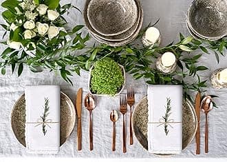 Ramanta Home Cloth Dinner Napkins in Cotton Flax Fabric with Lace & Tailored Mitered Corners - 20x20 Inches (Set of 4, White)