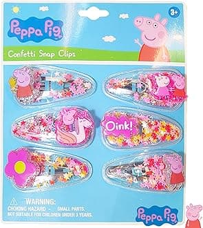 Peppa Pig Toys For Girls, 6pc Cute Hair Clips with Favorite Character Charms, Gifts Magical Confetti Snaps for Kids, Ages 3+