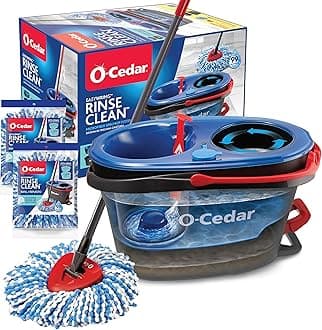 O-Cedar EasyWring Microfiber Floor Cleaning System, Rinseclean Spin Mop & Bucket + 2 Extra Refills, RC + 2 Refill