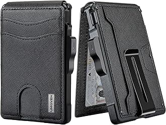 Wallet for Men - with Money Clip Slim Leather Slots Credit Card Holder RFID Blocking Bifold Minimalist Wallet (Gravel Black)