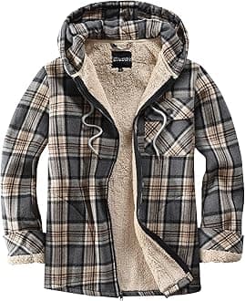 - Men's Full Zip Fleece Flannel Jackets Shirt Plaid Cotton Hoodies Soft Warm Coat for Men with Hood
