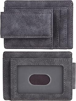 Toughergun Genuine Leather Magnetic Front Pocket Money Clip Wallet RFID Blocking(Deep Grey)