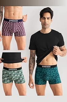 DAMENSCH Deo-Cotton Printed Underwear for Men Combo Breathable Inner for Men Cotton Trunks for Men Pack No-Marks Waistband Mens Underwear Moisture Wicking Underwear Pack of 3