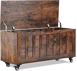 Evajoy Storage Chest, 39.4'' Wooden Storage Bench with 4 Wheels & 2 Safety Hinges, Retro Toy Box Support 300 lbs for Bedroom, Living Room, Easy Assembly