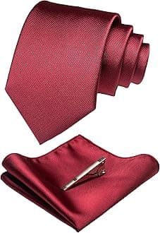 Solid Color Formal Necktie and Pocket Square Tie Clip Sets for Men
