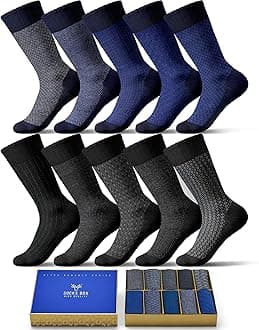 Men’s Bamboo Dress Socks With Gift Box, Patterned, Premium Quality (5/10 Pairs+Gift Box+Gift)