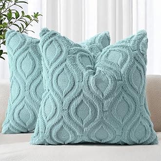 decorUhome Cozy Textured Throw Pillow Covers 18x18 Inch Set of 2, Soft Plush Faux Wool Aqua Accent Couch Pillow Covers for Modern Farmhouse Sofa Bed Living Room