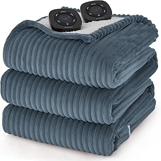 Bedsure GentleSoft Electric Blanket Queen Size - Soft Ribbed Flannel Heated Blanket with Dual Control, Heating with 10 Heat Settings & 10 Time Settings, 8 hrs Timer Auto Shut Off (84x90 inches, Grey)
