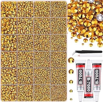 30000Pcs Resin Gold Rhinestones for Bedazzling Crafting with b7000 Jewelry Glue, Bulk Flatback Gems Bedazzler Kit for Crafts Clothes Shoes Fabric Nail Diamond Art, Assorted Size 2/3/4/5/6mm
