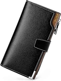 Women 24 Card Slots Large Capacity PU Leather Clutch Wallet Card Phone Holder Organizer Ladies Purse (Black)