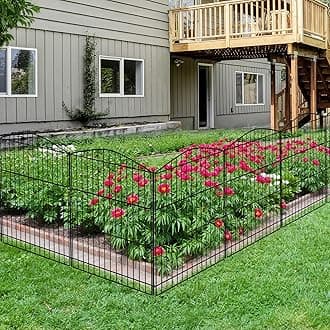 INJOPEXI Garden Fence 23.6ft (L) x 24in (H) - 12 Panels Decorative Rustproof Wire No Dig Animal Barrier for Yard Outdoor Patio - Without Gate