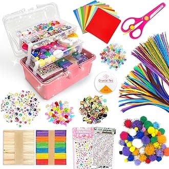 obqo 2500+ Pcs Art and Craft Box for Kids, Kids Craft Supplies Included Pipe Cleaners, Pom Poms, Eyes, Folding Storage Box - All in One for Toddler Kids Craft Set, Pink (Rose Pink)