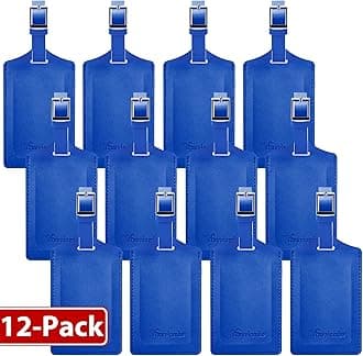 Travelambo 12 Pack Luggage Tags for Suitcases Privacy Protection Bag Tags Faux Leather Travel Accessories Essential, Fresh Blue