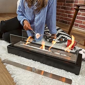 Tabletop Fire Pit, Safer Stainless Steel Table Fireplace, Portable Table Top Firepit Bowl, Patio&Backyard Decor, Bioethanol Fire Place, Indoor&Outdoor, Housewarming Gift, Small, Black