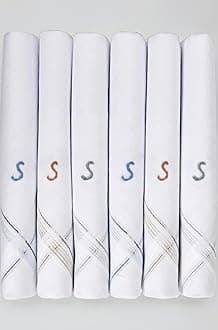 Men's Initial Monogram (A-Z) Embroidery 100% Pure Cotton Handkerchief White Base With Colored Border - Pack Of 6