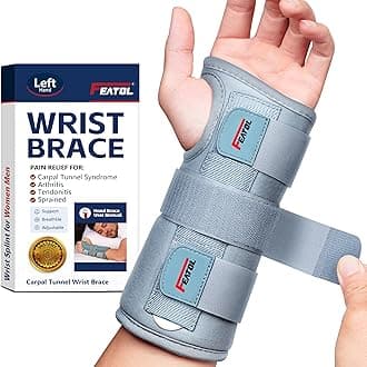 FEATOL Wrist Brace Carpal Tunnel for Women Men, Adjustable Night Sleep Support Brace with Splints Left Hand, Large/X-Large