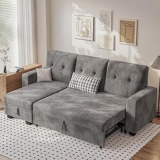 Homall Sleeper Sofa Bed, Couch with Pullout Bed and Reversible Storage Chaise, L Shaped Sofas for Apartment, Small Space (Corduroy, Grey)