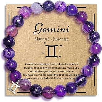 Gemini Bracelets Birthday Gifts, Zodiac Astrology Bracelets Present for Women, Gemini Constellation Crystal Bracelet, Purple Unique Jewelry with Wish Card for Sister Mom Friend