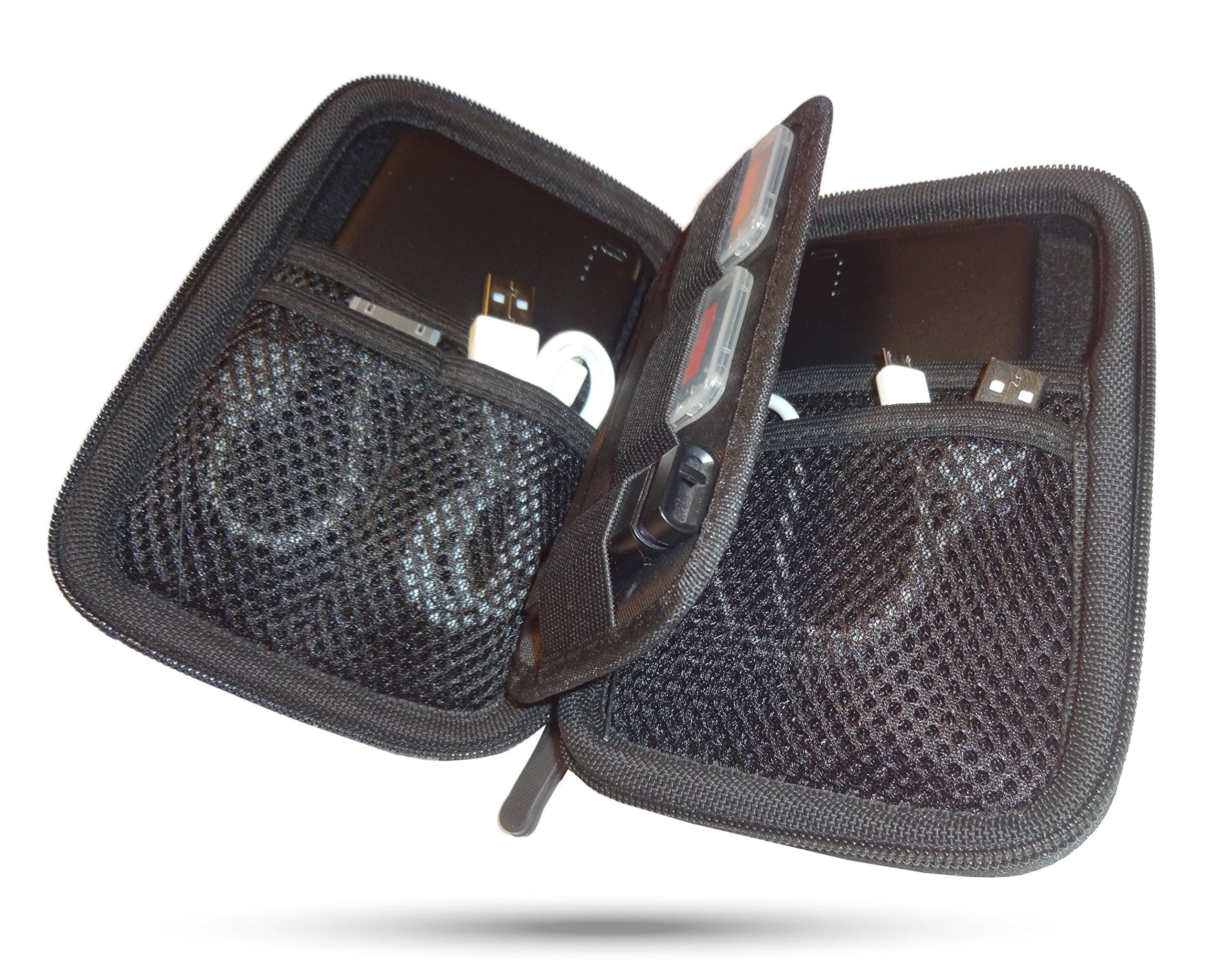 Electronics Cord Case - Hard EVA Shell Weatherproof - Best for Small Accessories Like Power Banks, Cords, Phone, USB, Memory Cards + Hard Drive Bag & Passport Wallet