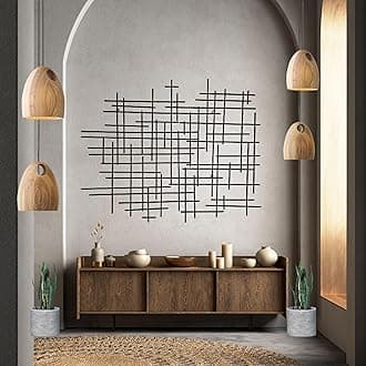 Bellaa 27253 Metal Wall Art Geometric Abstract Modern Contemporary Cross Retro 3D Hanging Wrought Iron Sculpture Boho Farmhouse Home Decor Living Room Outdoor Figuring Large 37 Inch