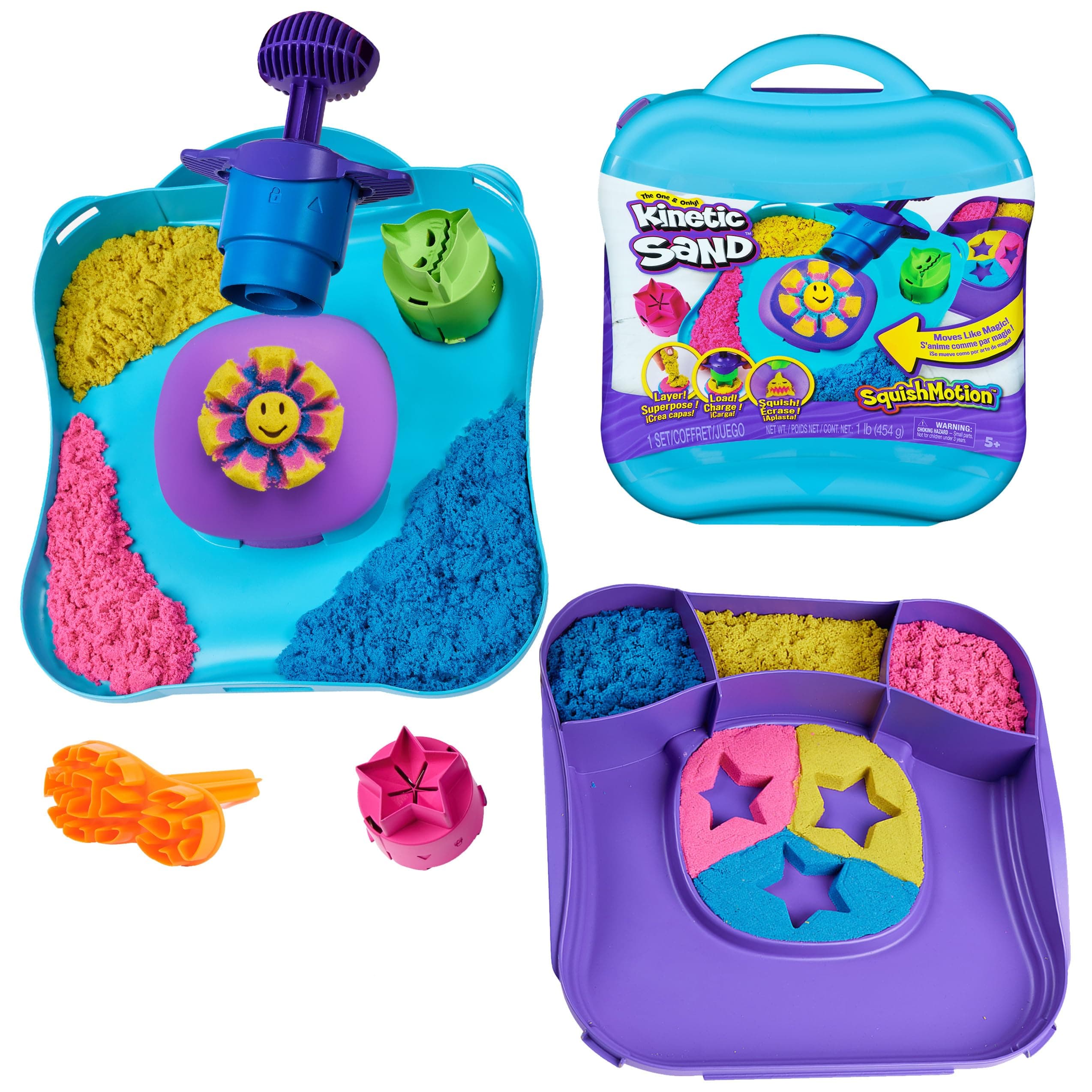 Kinetic Sand, SquishMotion, Easter Basket Stuffers, Includes 1lb Moldable Play Sand, Stamper & 5 Tools, Storage Case, Sensory Toys for Ages 5 and up