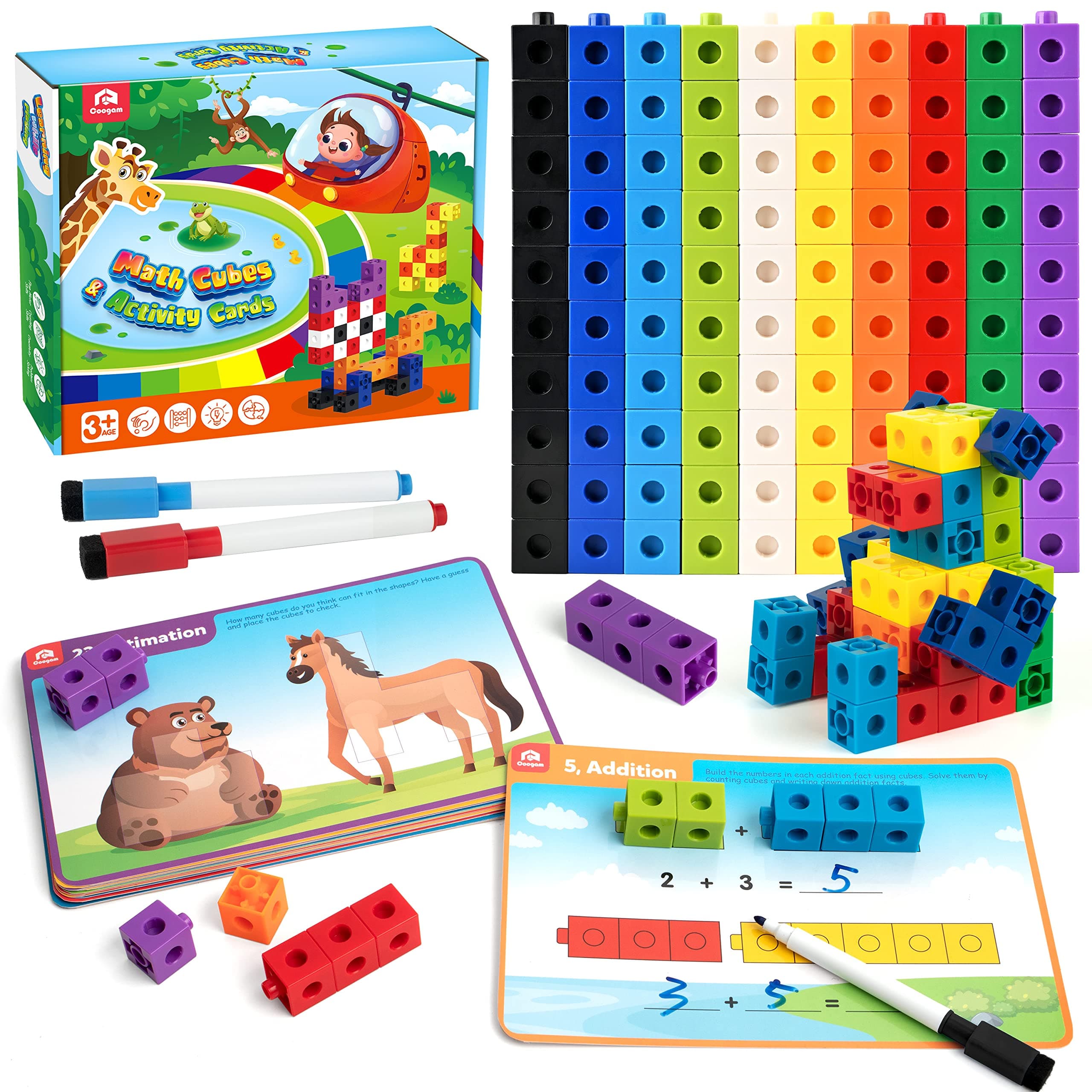 Math Manipulatives, Math Game for Kids 3-8 with Number Counting Snap Linking Cube, 1st Grade Math Flashcards Toy Gift for Preschool Learning