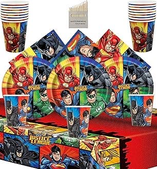 Offer Shop Justice League Party Supplies All Superhero Party Decorations for Boys Birthday Celebration- 16 Serves