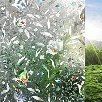 rabbitgoo 3D Window Film Privacy Film for Glass Windows, No Glue Self-adhesive Rainbow Glass Covering Frosted Opaque Decorative Stickers Heat Control Static Cling for Kitchen Room Tulip 30x200 cm