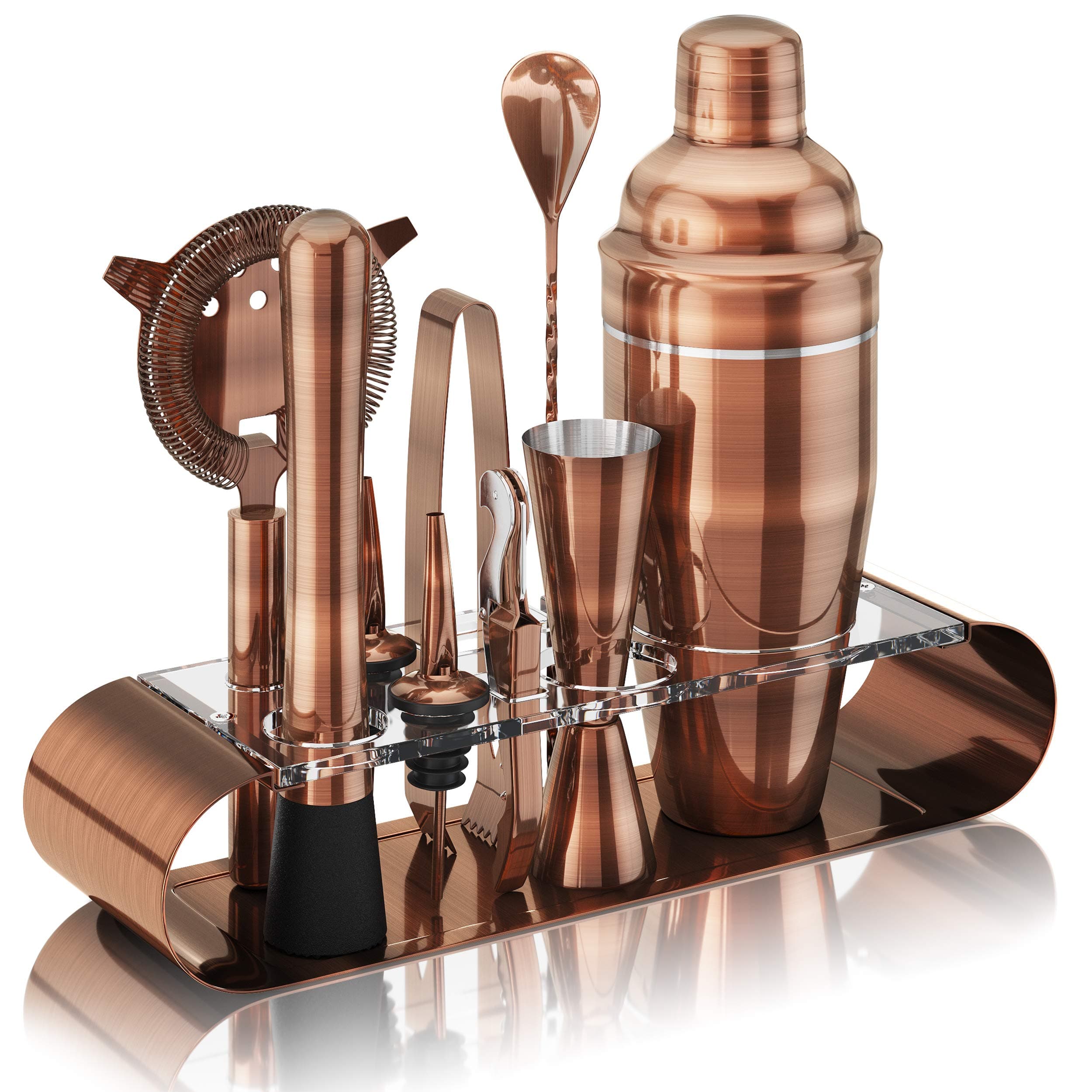 The Complete Bartender Kit | 11 Piece Cocktail Shaker Set with Stand | Great to Make Martini, Margarita, Mojito or Any Other Alcohol or Liquor Drink (Antique Copper)