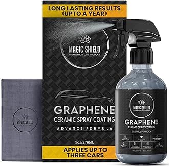 Magic Shield Graphene Ceramic Spray Coating - LAST SO LONG! Quick & Easy for Cars, Motorcycles, Boats & More - Professional-Grade Sealant for Maximum Gloss & Shine - Waterless Wash & Wax - 9oz Bottle