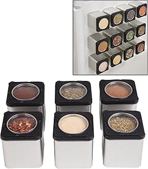 Magnetic Spice Jars-Shake or Pour Containers Attach to Most Refrigerator Doors & Appliances- Set of 6 Seasoning Dispensers-Easy Open Window Top Shakers; Salt Pepper Organize Space Saving Fall Baking