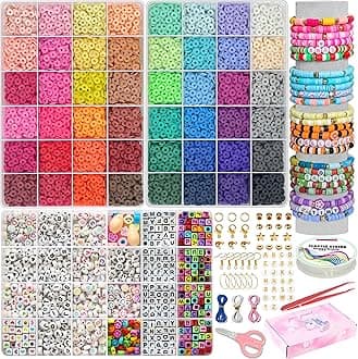 17000+PCS Clay Beads Bracelet Making Kit,48 Color DIY Flat Preppy Beads for Friendship Jewelry Making,Polymer Heishi Beads with Charms Gifts for Teen Girls Crafts for Ages 4-12