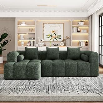 101.2" Sectional Sofa Full-Compressed Sofa Modular Sofa Couch Free-Combined with Deep Seating and Two Side Pockets for Living Room (Green@90)