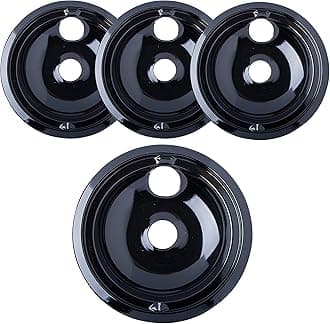Kitchen Basics 101 Made in the USA Porcelain Drip Pans (3) 6” WB31M20, (1) 8” WB31M19 Replacement for GE P119204XZ Style B Black