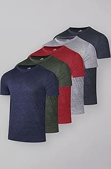 Real Essentials 5 Pack: Men’s Dry-Fit Moisture Wicking Active Athletic Performance Crew T-Shirt