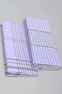 Men's Stitched Cotton Lungi | White | 2.10m; Free Size (Pack of 2) |