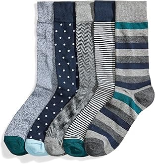 Men's Comfortable Patterned Dress Crew Socks, 5 Pairs