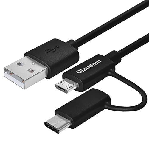 Olaudem 2 in 1 Type-C Cable USB-A 2.0 to Micro USB with USB-C Adater Charging and Data Sync USB C Cable (3.3ft) for Micro USB Andrid Phones and Type C Devices,the new MacBook, ChromeBook Pixel, Nexus 5X, Nexus 6P, Nokia N1 Tablet, OnePlus 2,OnePlus 3 and More USB Type-C Devices,Black