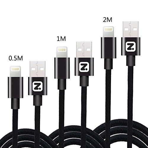 iPhone Lightning Cable, 3 Packs 0.5M/1M/2M Phone USB Charger Data Cable Wear resistant Nylon Braided Cord Heavy-Duty Aramid Fiber and street point Reinforced for iPhone 7/7 Plus/6/6 Plus/6s/5/5S/5C/SE, iPad 4, iPod, iPad Air 1/2, iPad Mini 1/2/3/4 by ZCOTU (Black)
