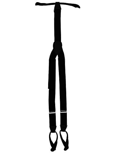 Black Y-back Style Silver Toned Metal Adjusters Elastic Button End Suspenders