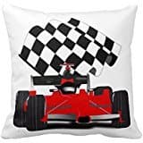 Red Race Car With Checkered Flag Pillow Case