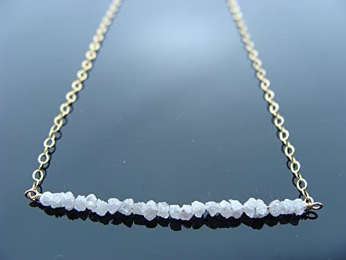 14K Solid Yellow Gold Genuine White Raw Rough Diamond Necklace