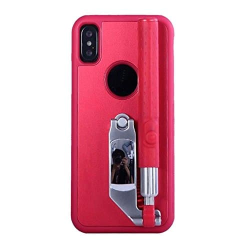 iPhone X Selfie Stick, iPhone XS Portable Extendable Monopod Wired Selfie Stick Case Cover for Apple iPhoneX 5.8“ (Red)