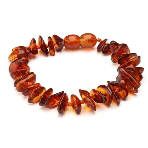 Raw Baltic Amber Teething Bracelets for babies - Cognac Chips - Teething pain relief and Anti Flammatory - Official Certification - SCREW CLASP SAFETY KNOTTED