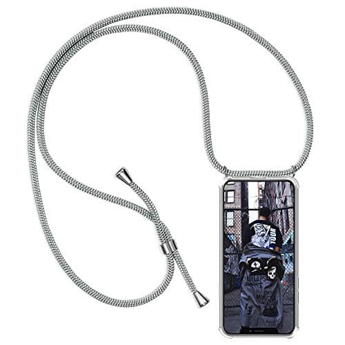 Compatible with iPhone Xs Case with Cord Strap, Slim Clear Transparent Soft TPU Silicone Gel Phone Cover with Neck Cord Lanyard Shockproof Drop-Proof Bumper - Silver