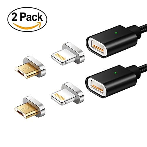 Elough 2 in 1 USB Metal Magnetic Data Cable, Micro USB&Lighting Interface for iOS & Android Systems, for iPhone 6s, 7, 8, for Samsung, Fast Charging & Data Transmission USB Cable (black 2 pack)
