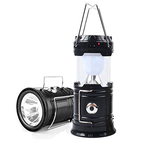 Portable Camping LED Lantern Flashlight Rechargeable Solar Camp Lights Collapsible Table Lamp for Outdoor, Fishing, Power Outages (Black)