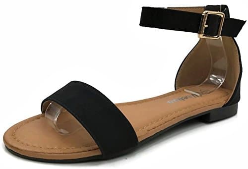 Womens Flat Sandal Single Over The Toe Ankle Strap, Black, 9