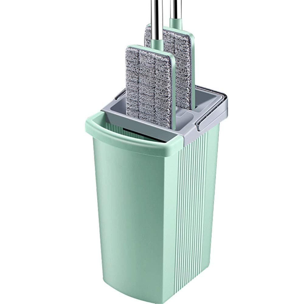 Self Wringing Mop System Detachable Rotating Mop Double Bucket Hands-free Household Cleaning Flat Mop Set Green For Home Perfect For All Floor Types (Color : Green, Size : One size)